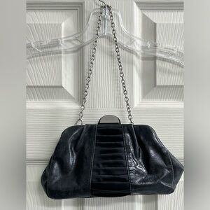 BCBG MaxAzria Black Clutch Purse with Chain Link Handle - VGUC